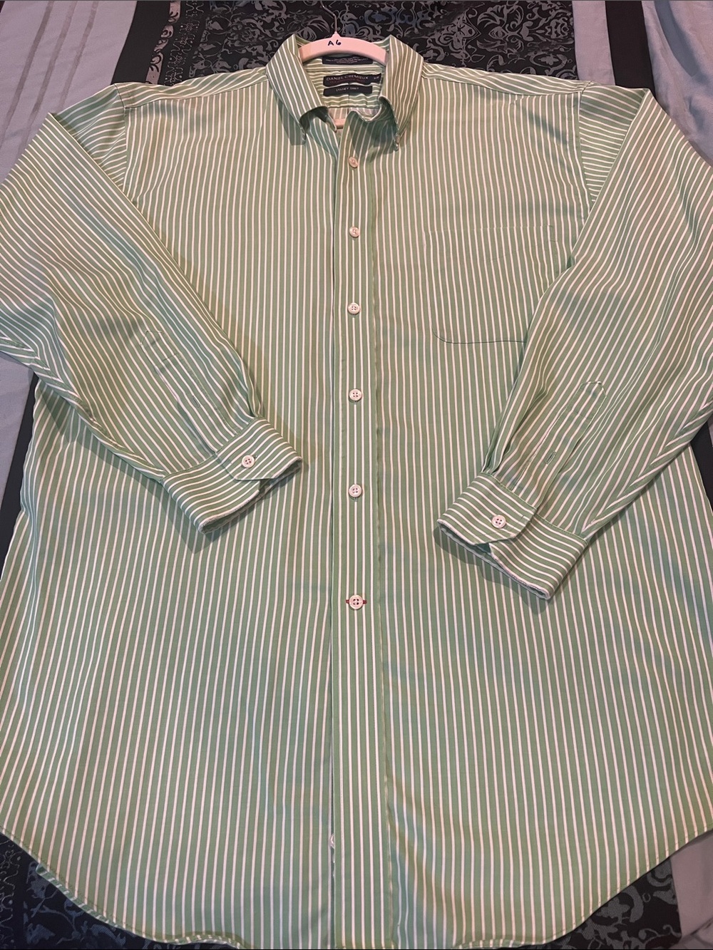Daniel Cremieux Light Green and White Striped Dress Shirt
